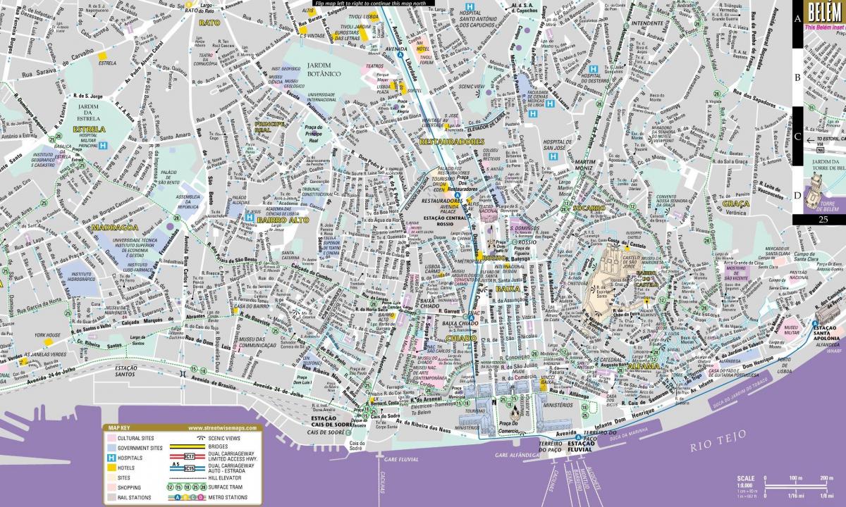 城市中心里斯本的地图