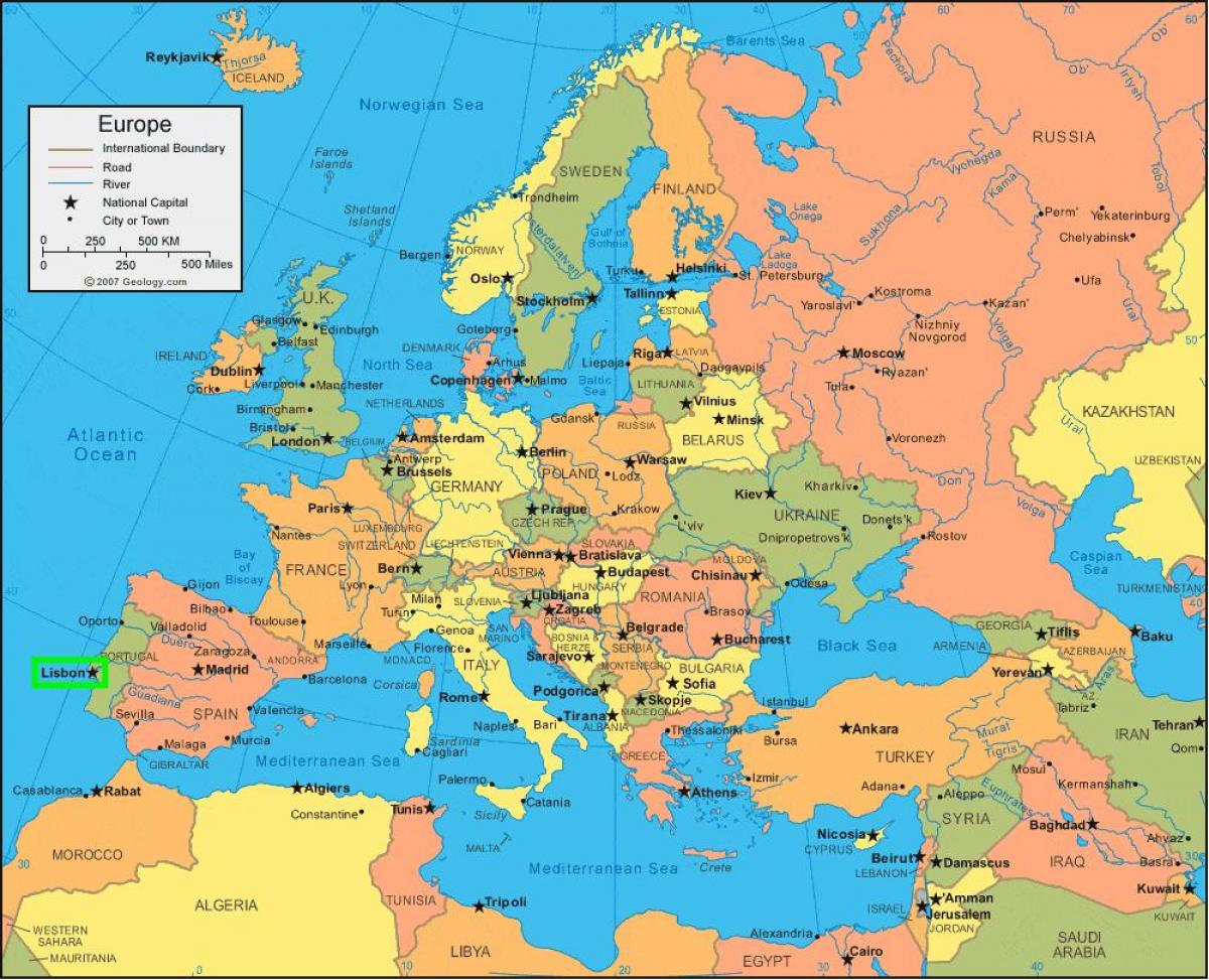 葡萄牙里斯本欧洲的地图
