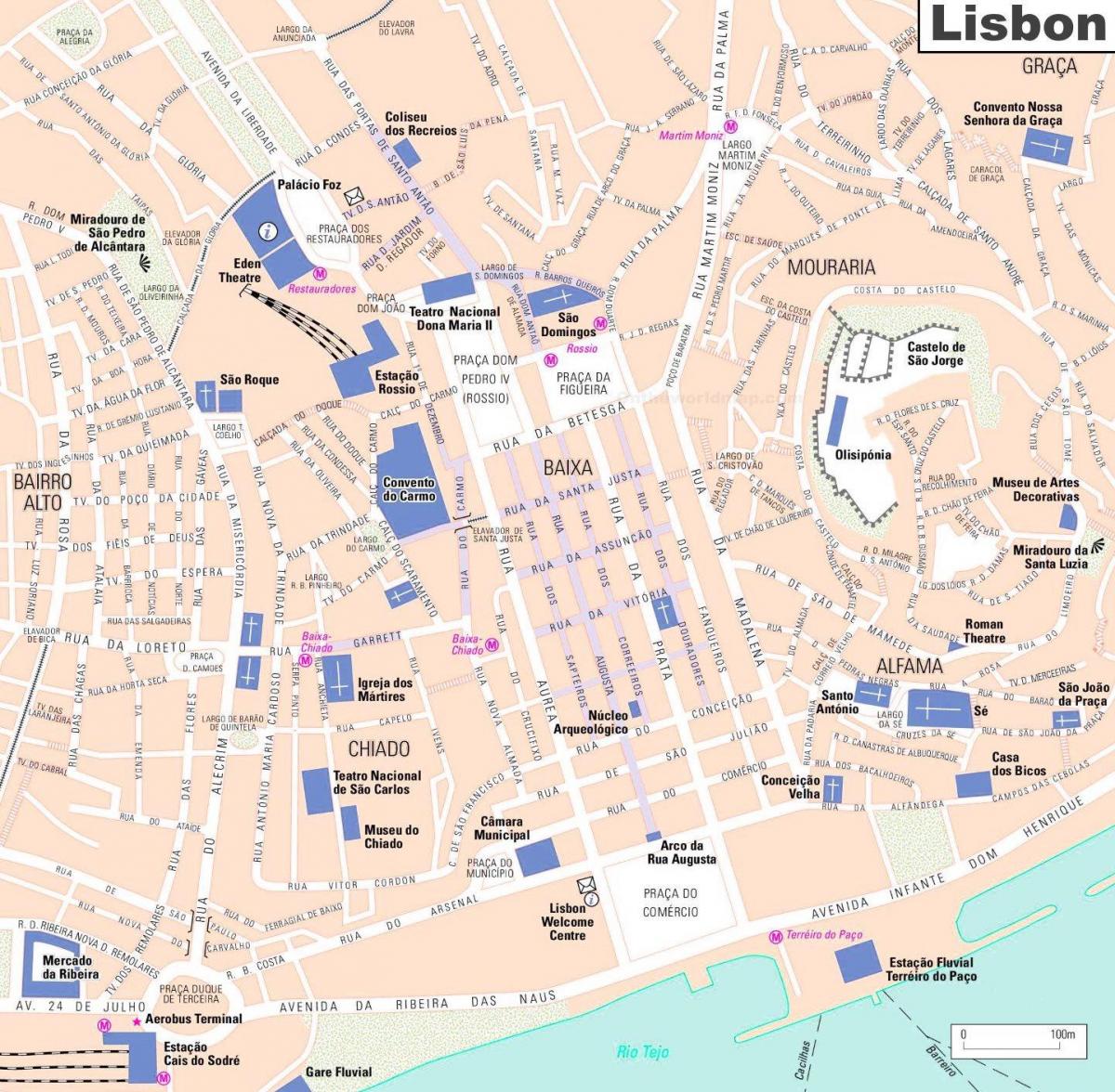 地图葡萄牙里斯本的城市中心