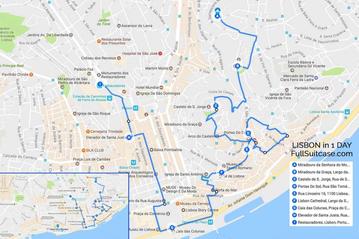 徒步旅行的里斯本的地图