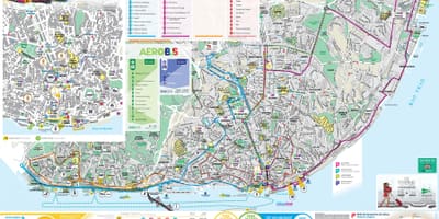 黄色的汽车旅行里斯本的地图